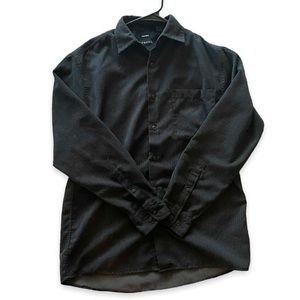 George Mens Black Sueded Emerald Cut Pattern Long Sleeve Button Up Flannel Shirt